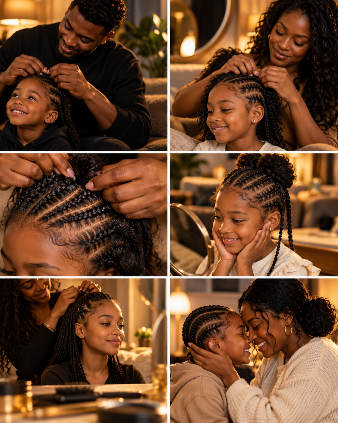 Une maman réalise des nattes collées sur les cheveux de sa fille