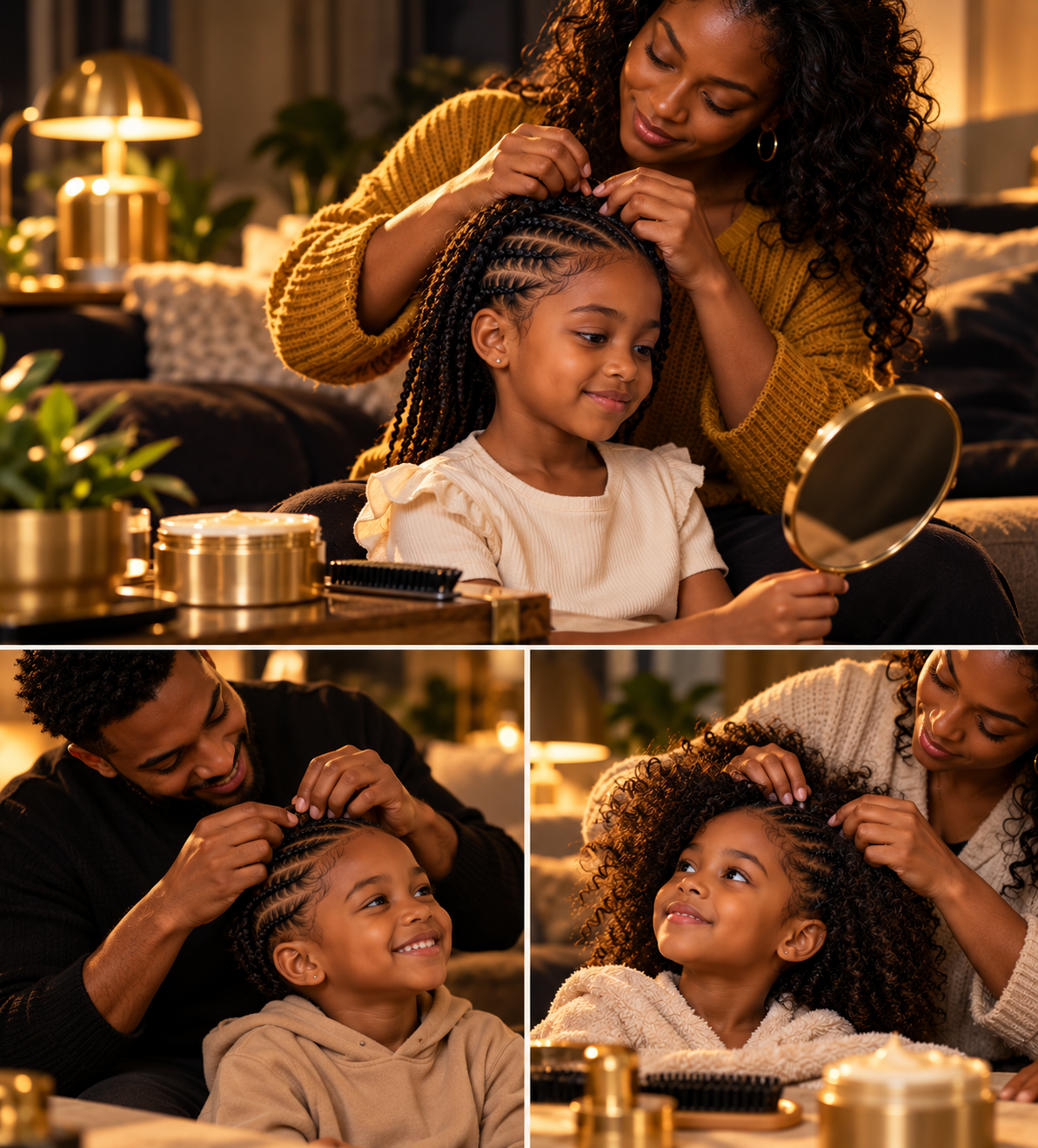 Un parent tresse les cheveux de son enfant