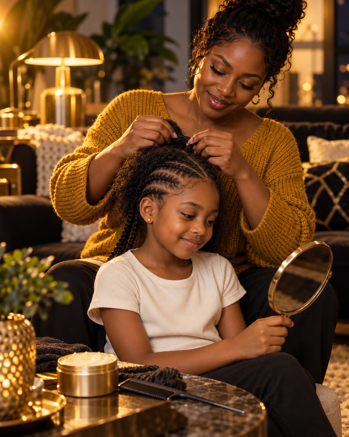 Une maman réalise des nattes collées sur les cheveux de sa fille